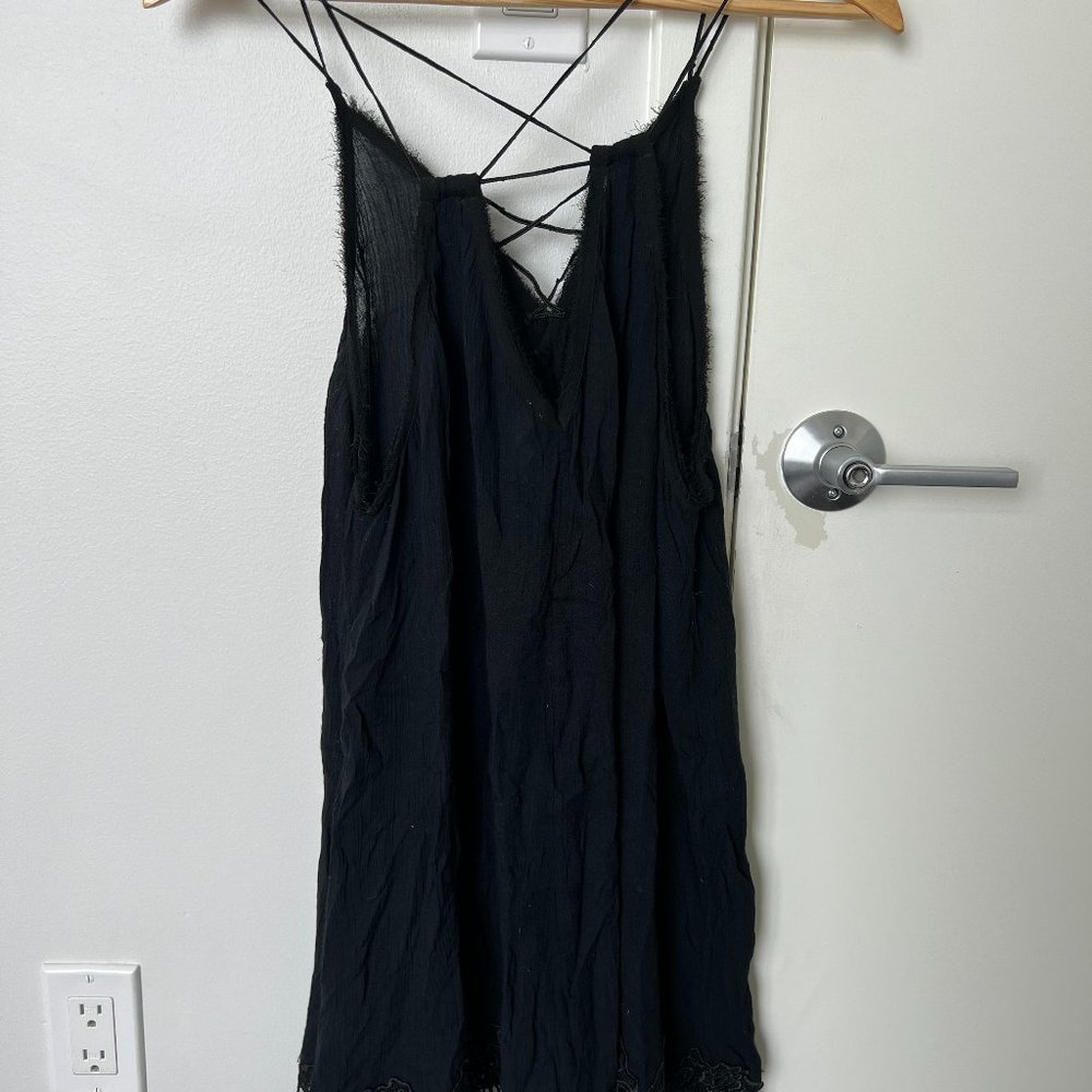 Free people black dress with flower lace hem short